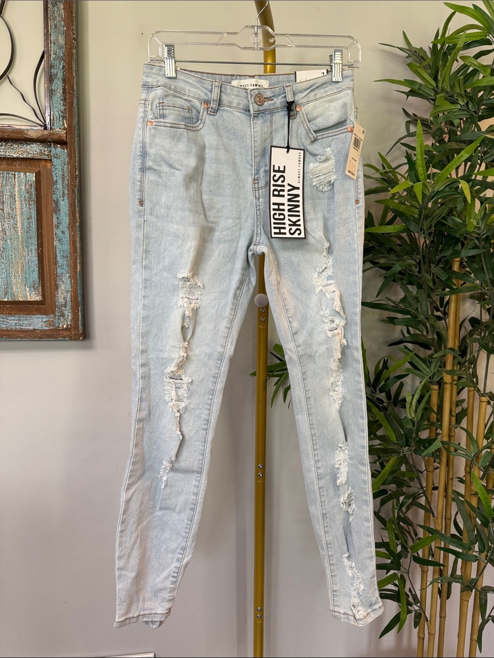 Almost Famous High Rise Skinny Ripped Light Blue Jeans NWT 7